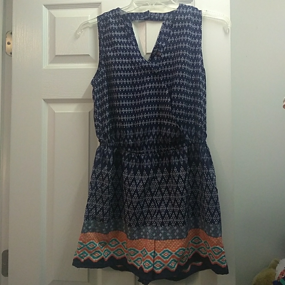 Blue/Coral Patterned Romper